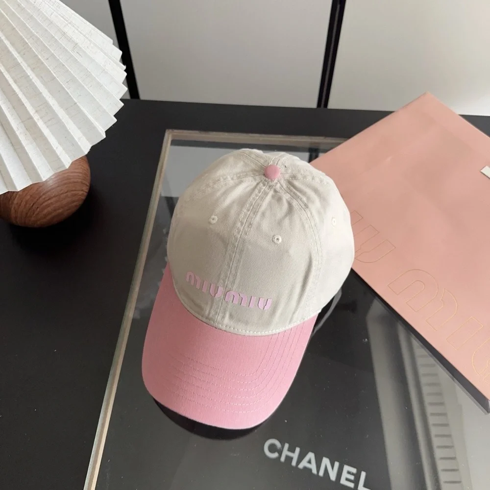 Miu Miu pink and white striped baseball cap for sun protection - Picture 1 of 4